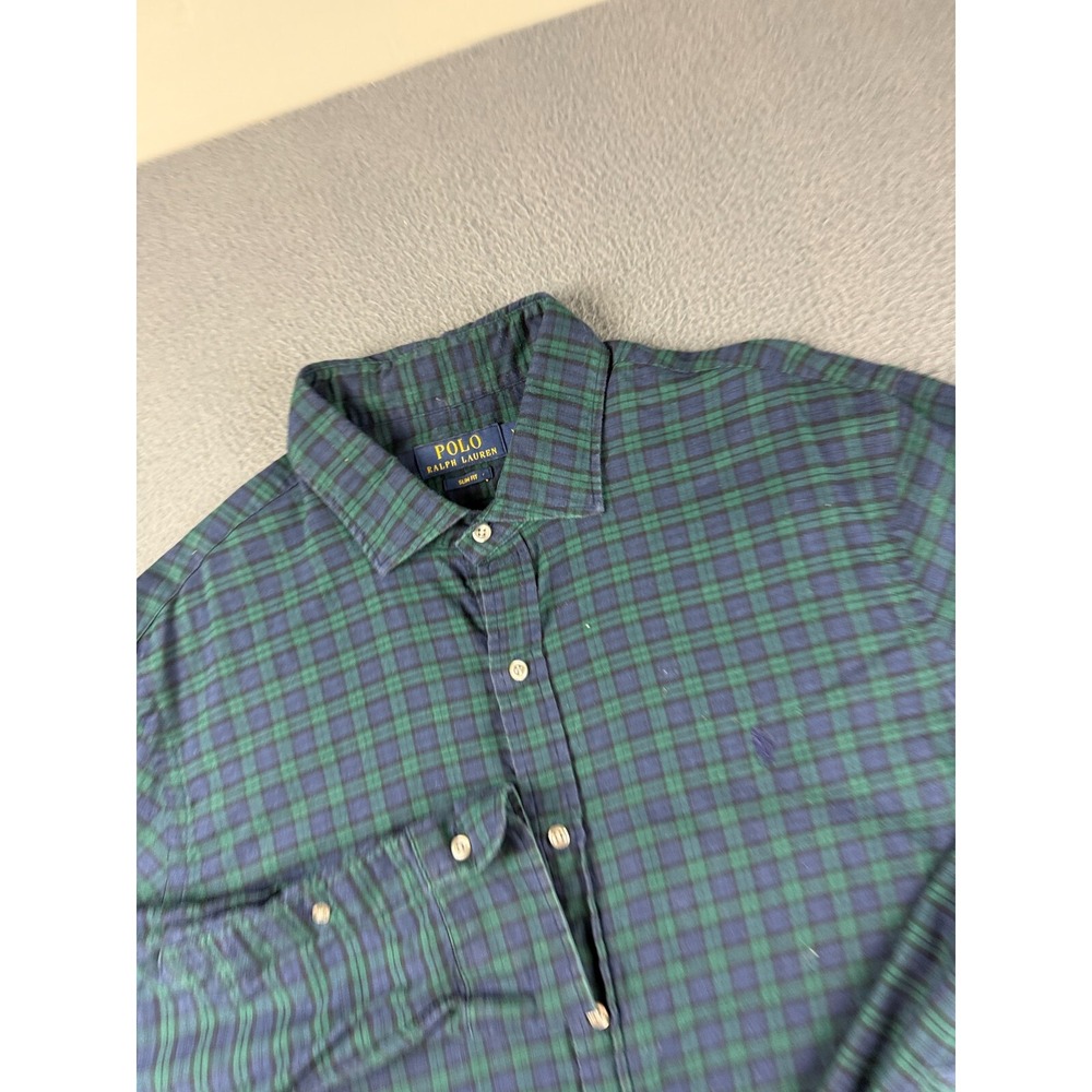 Polo Ralph Lauren Shirt Men's XL Green‎ Blackwatch Tartan Plaid Oxford Slim Fit